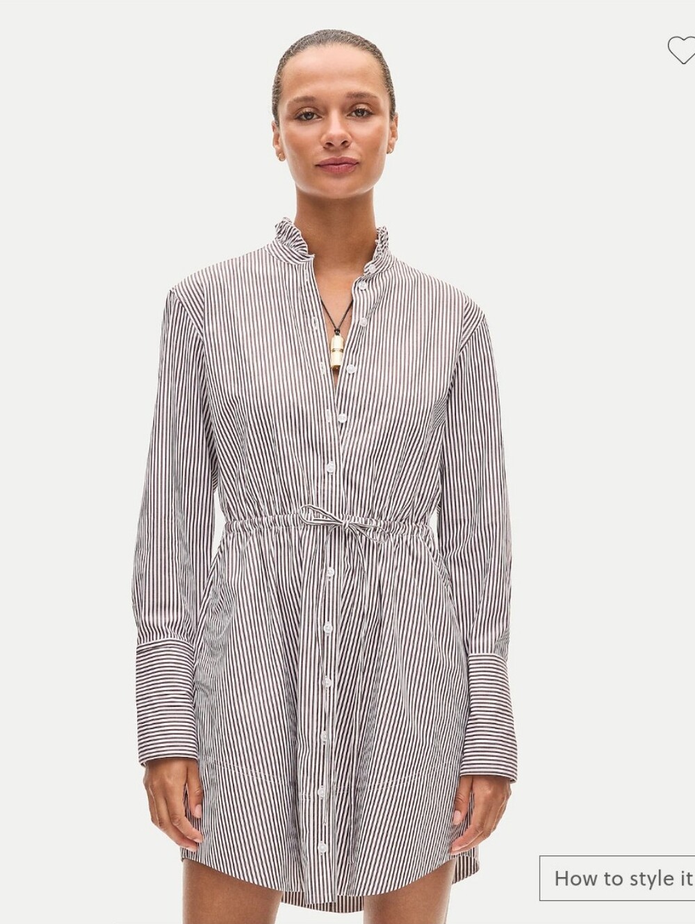 NWT J. Crew Ruffle-collar mini shirt-dress striped Greenwich poplin Brown White